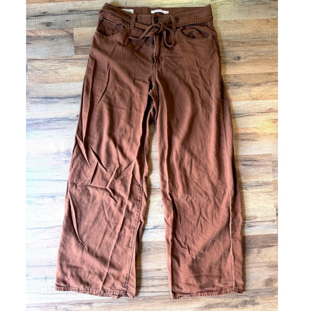 Levi's Premium XL Baggy Straight Pants Brown Tie Waist Wide Leg 28 Boho Utility
